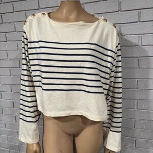 J.Crew Women’s Cropped Boatneck Striped Tee Mariner Cotton | Nautical Preppy - L